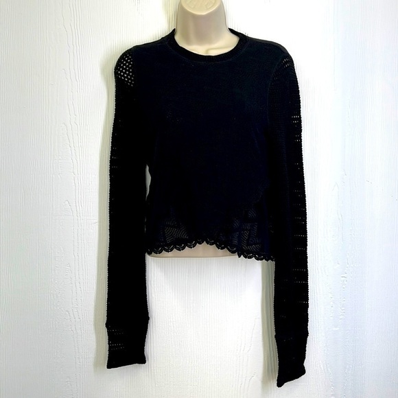 Free People - Crocheted Black Long Sleeve Cotton Blend Lightweight Sweater Small - Picture 1 of 11